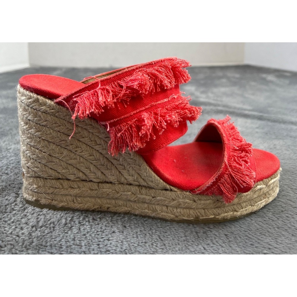 Castaner Fringe Espadrille Sandals 39/9 Red Wedge Slip On Shoes - Picture 1 of 12